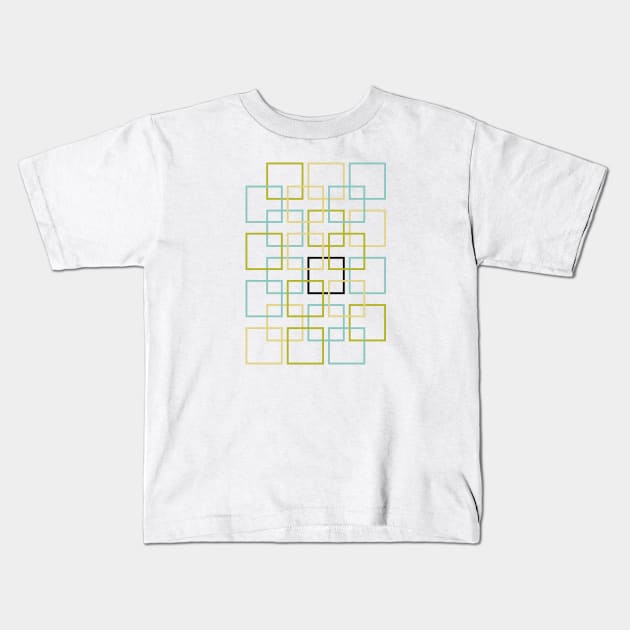 Interlocking Squares Blue Green Black Yellow Kids T-Shirt by OrchardBerry